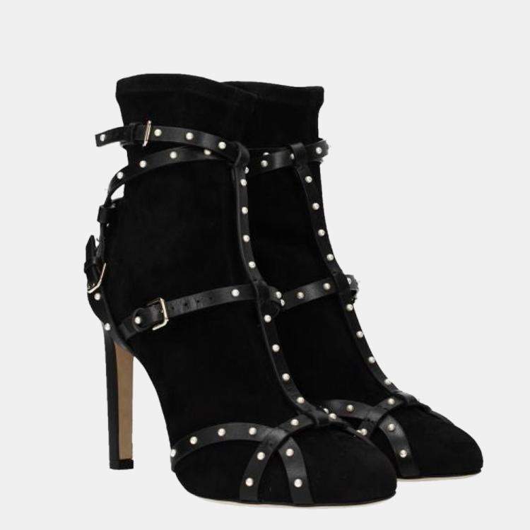 Pre Owned Jimmy Choo Black Brianna Studded Ankle Boots Size US 7 EU 37.5