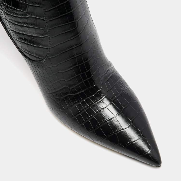 Pre Owned Jimmy Choo Black Croc Embossed Leather Mavis Knee Length Boots Size 40