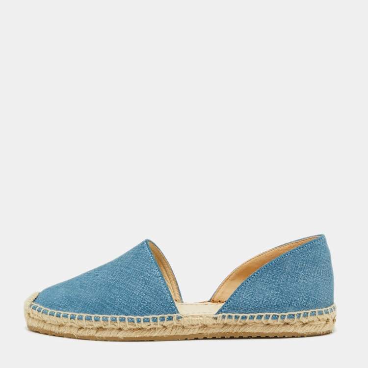 Pre Owned Jimmy Choo Blue Demin Cutout Espadrille Flats Size 36.5