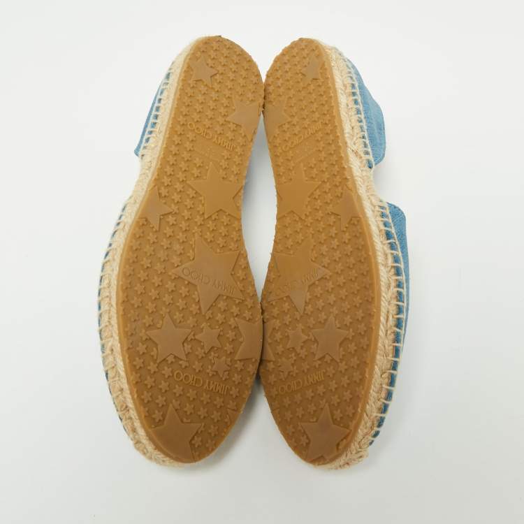 Pre Owned Jimmy Choo Blue Demin Cutout Espadrille Flats Size 36.5
