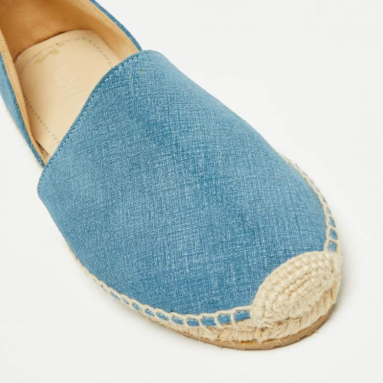 Pre Owned Jimmy Choo Blue Demin Cutout Espadrille Flats Size 36.5