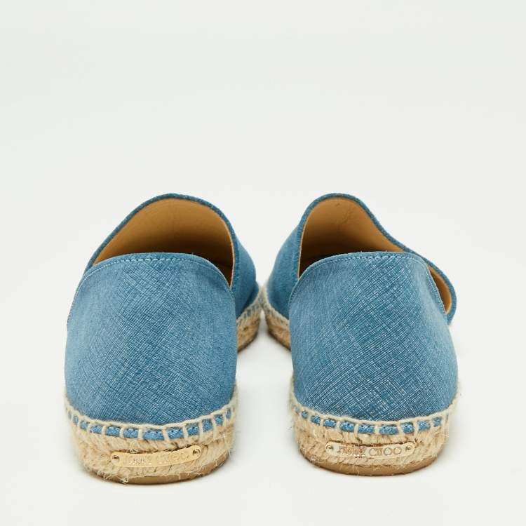 Pre Owned Jimmy Choo Blue Demin Cutout Espadrille Flats Size 36.5