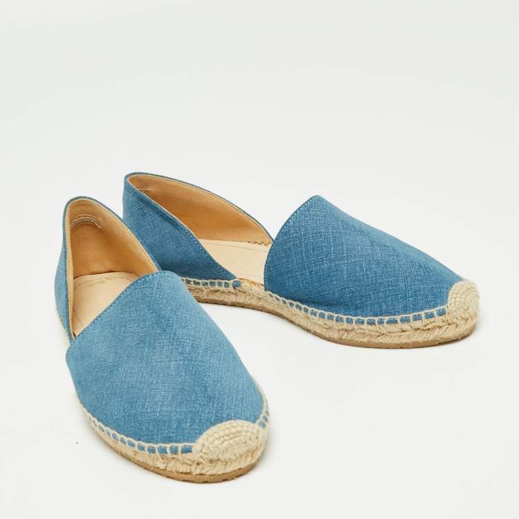 Pre Owned Jimmy Choo Blue Demin Cutout Espadrille Flats Size 36.5