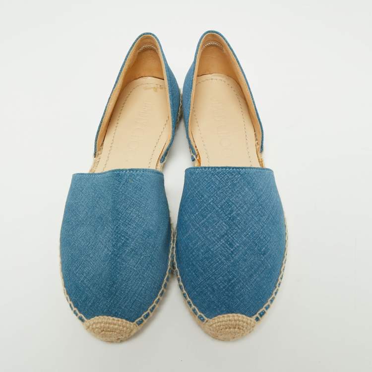 Pre Owned Jimmy Choo Blue Demin Cutout Espadrille Flats Size 36.5