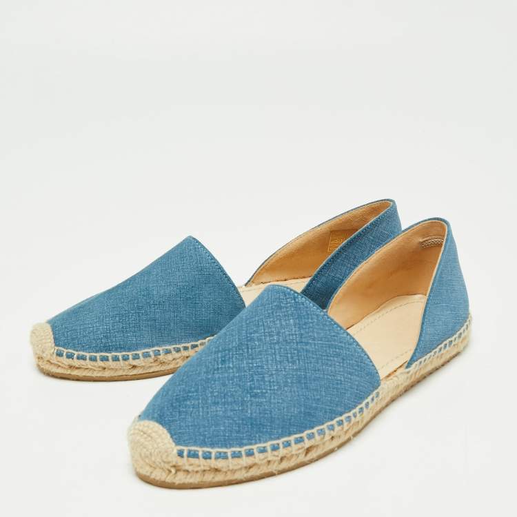 Pre Owned Jimmy Choo Blue Demin Cutout Espadrille Flats Size 36.5