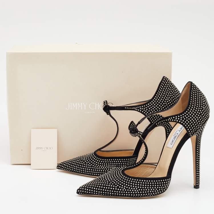Pre Owned Jimmy Choo Black Studded Suede Talan T Strap Pointed Toe Pumps Size 40