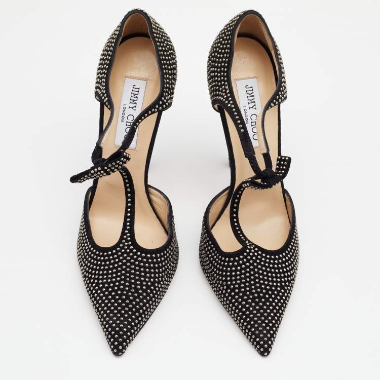 Pre Owned Jimmy Choo Black Studded Suede Talan T Strap Pointed Toe Pumps Size 40