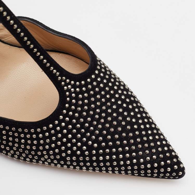 Pre Owned Jimmy Choo Black Studded Suede Talan T Strap Pointed Toe Pumps Size 40