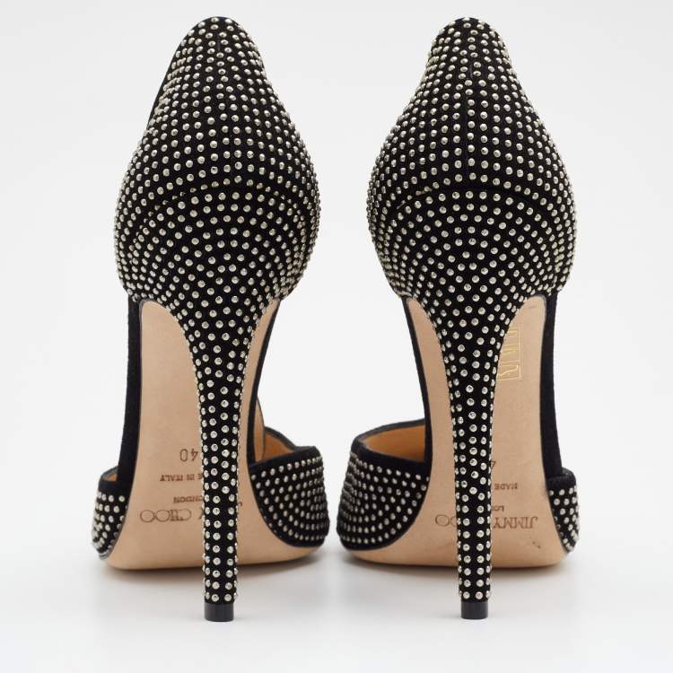 Pre Owned Jimmy Choo Black Studded Suede Talan T Strap Pointed Toe Pumps Size 40