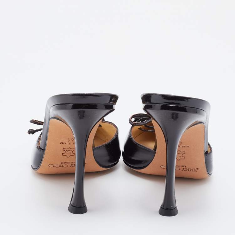 Pre Owned Jimmy Choo Brown Check Fabric and Patent Leather Bow Mules Size 41
