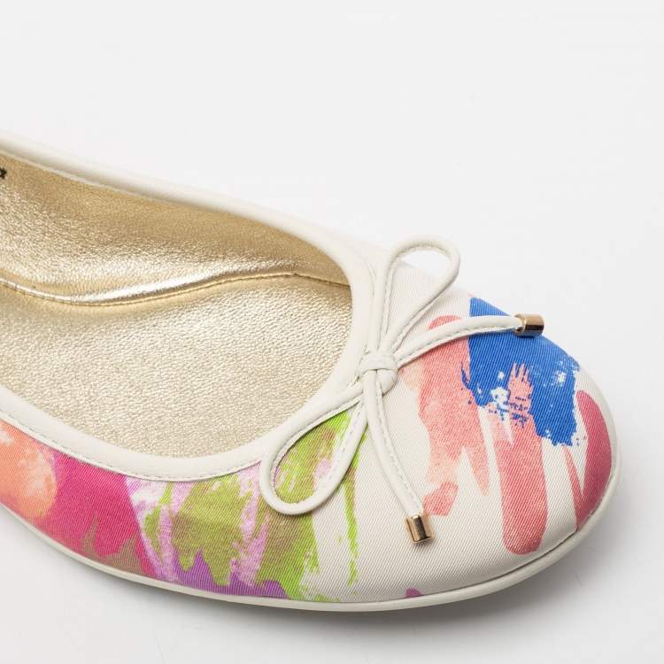 Pre Owned Jimmy Choo Multicolor Canvas And Leather Ballet Flats Size 37.5