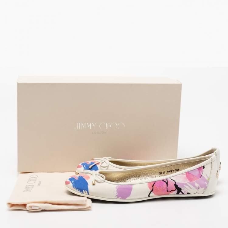 Pre Owned Jimmy Choo Multicolor Canvas And Leather Ballet Flats Size 37.5