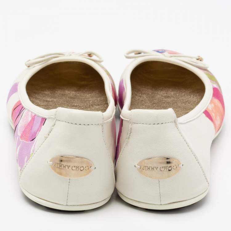 Pre Owned Jimmy Choo Multicolor Canvas And Leather Ballet Flats Size 37.5