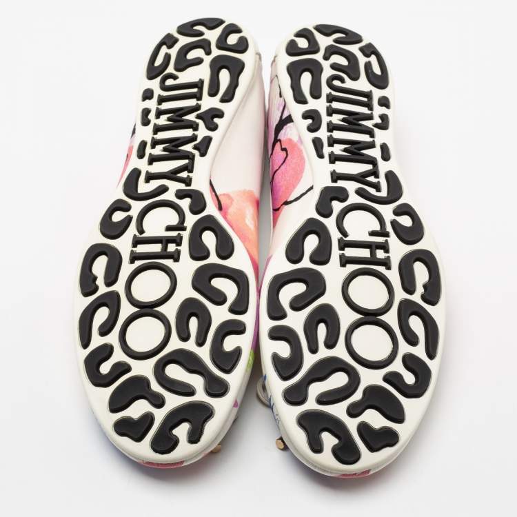 Pre Owned Jimmy Choo Multicolor Canvas And Leather Ballet Flats Size 37.5
