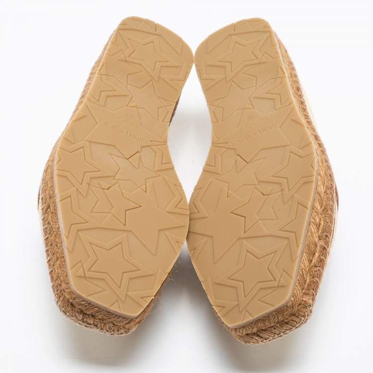 Pre Owned Jimmy Choo Beige/Brown Raffia And Leather Espadrille Flats Size 37
