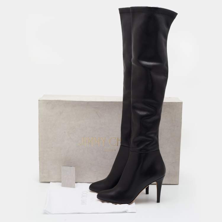 Pre Owned Jimmy Choo Black Leather Toni Over the Knee Boots Size 41