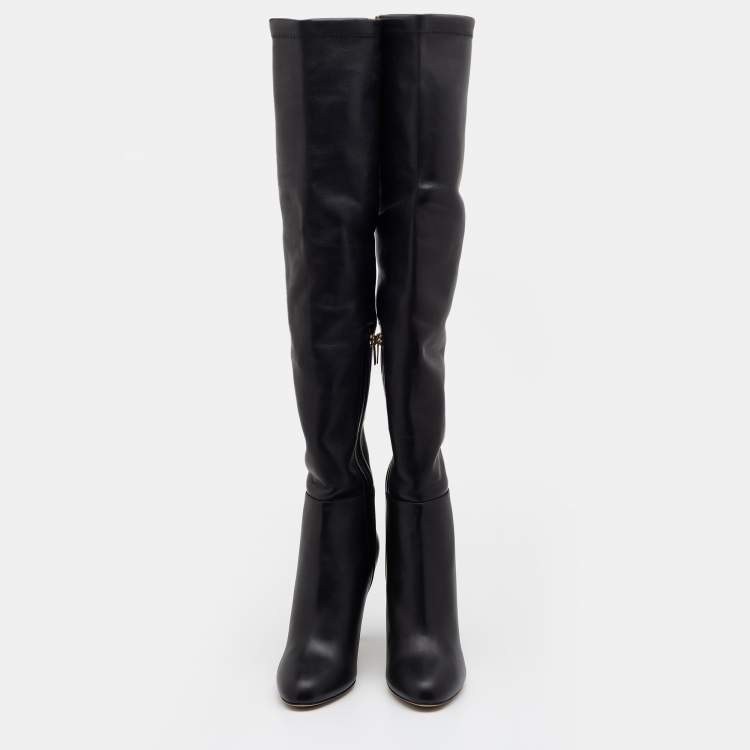 Pre Owned Jimmy Choo Black Leather Toni Over the Knee Boots Size 41
