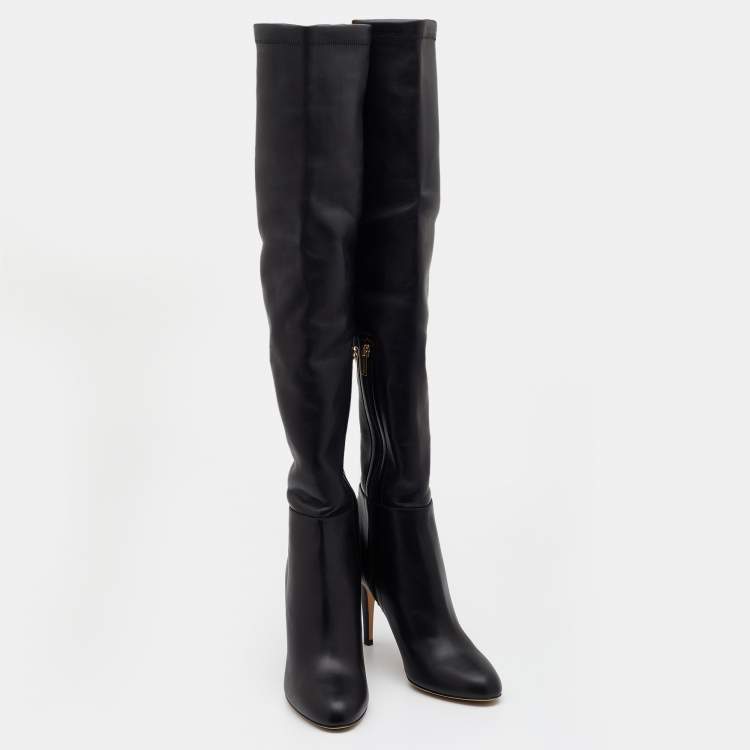 Pre Owned Jimmy Choo Black Leather Toni Over the Knee Boots Size 41