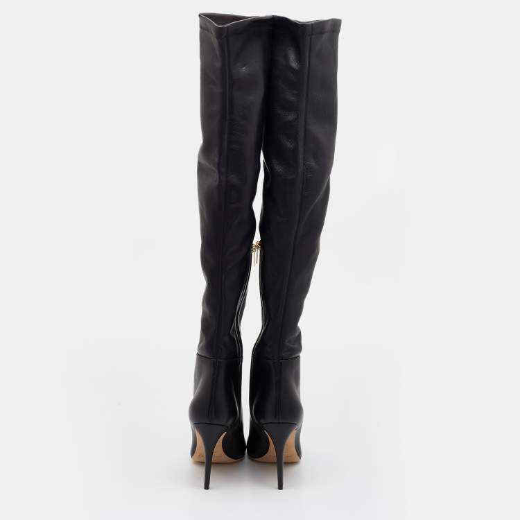 Pre Owned Jimmy Choo Black Leather Toni Over the Knee Boots Size 41
