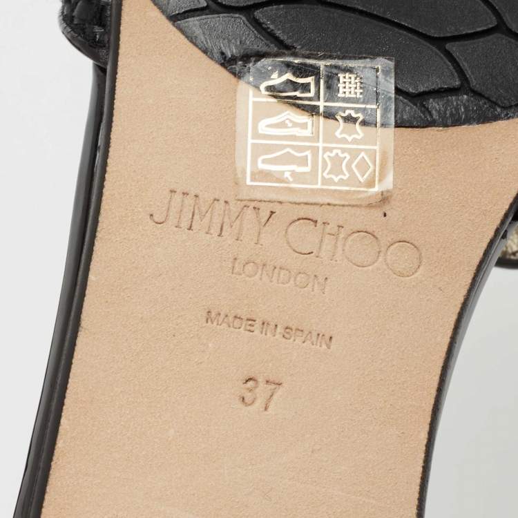 Pre Owned Jimmy Choo Black Woven Fabric And Raffia Nanda Flat Slides Size 37