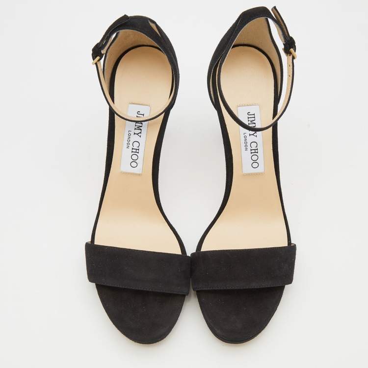 Pre Owned Jimmy Choo Black Suede Ankle Strap Sandals Size 38.5