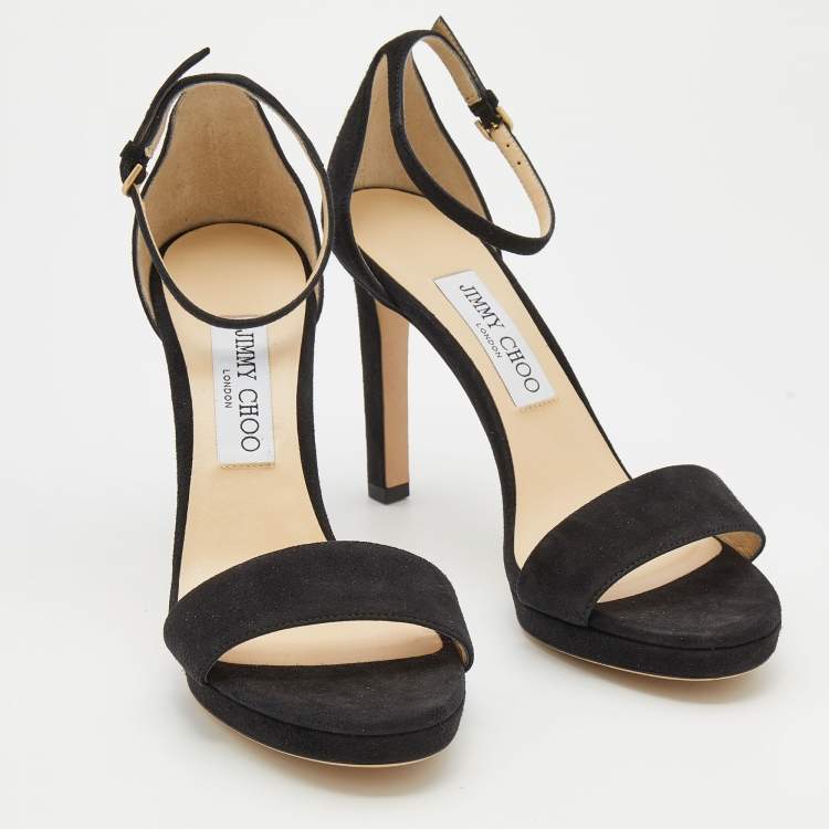 Pre Owned Jimmy Choo Black Suede Ankle Strap Sandals Size 38.5