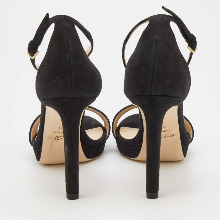 Pre Owned Jimmy Choo Black Suede Ankle Strap Sandals Size 38.5