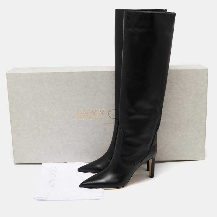 Pre Owned Jimmy Choo Black Leather Over Knee Length Boots Size 38 