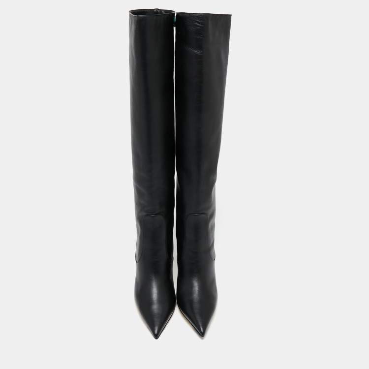 Pre Owned Jimmy Choo Black Leather Over Knee Length Boots Size 38 