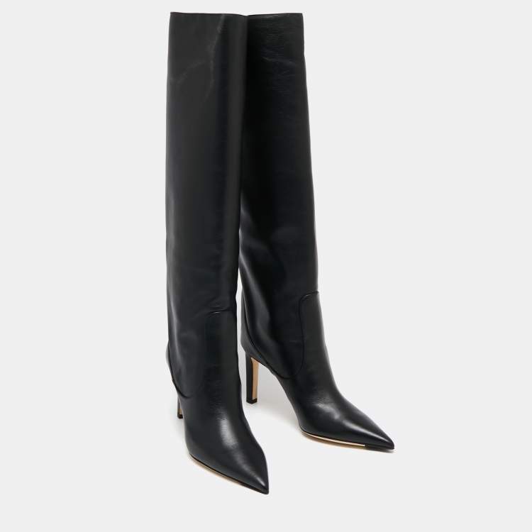 Pre Owned Jimmy Choo Black Leather Over Knee Length Boots Size 38 