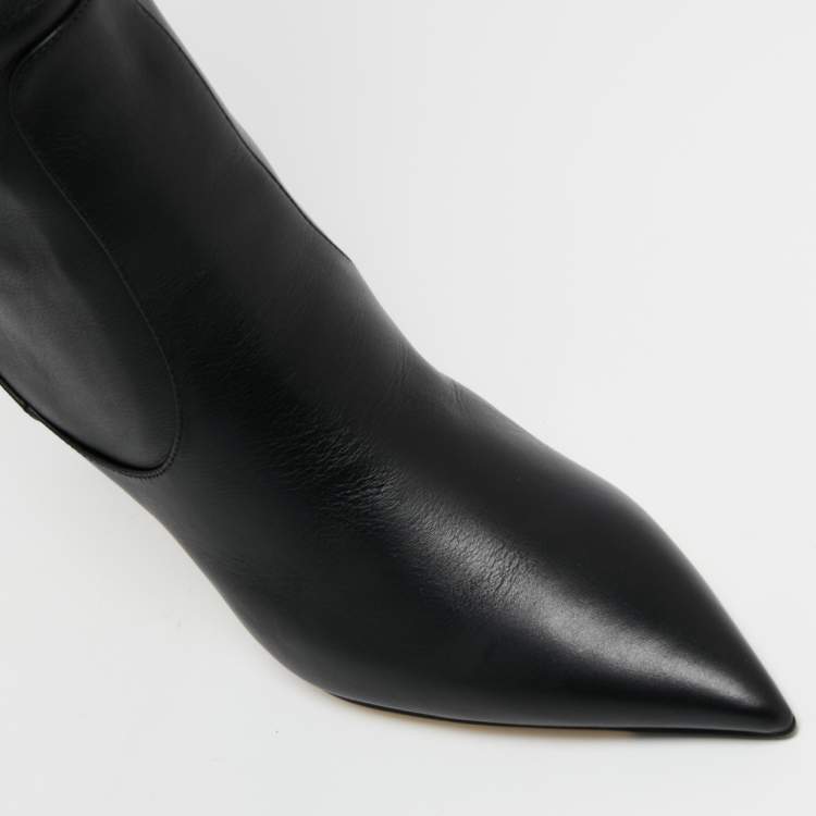 Pre Owned Jimmy Choo Black Leather Over Knee Length Boots Size 38 