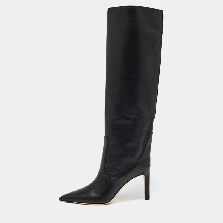 Pre Owned Jimmy Choo Black Leather Over Knee Length Boots Size 38 