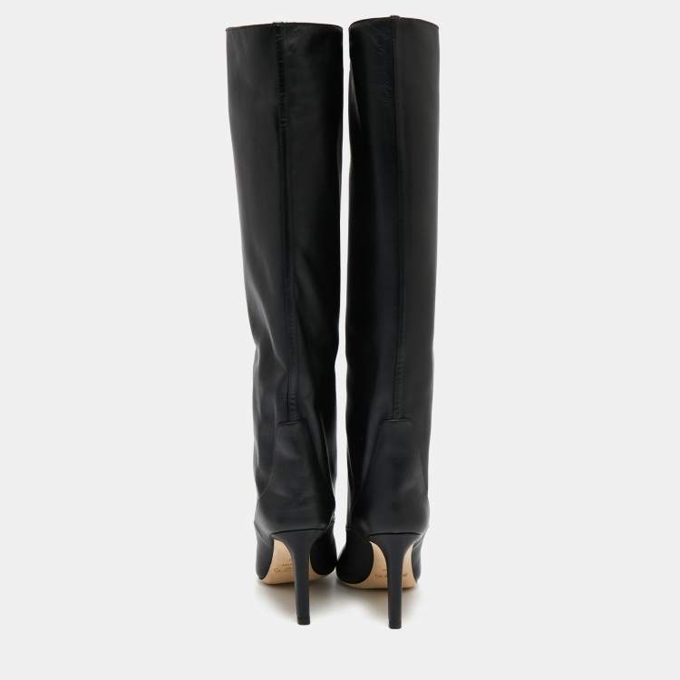 Pre Owned Jimmy Choo Black Leather Over Knee Length Boots Size 38 