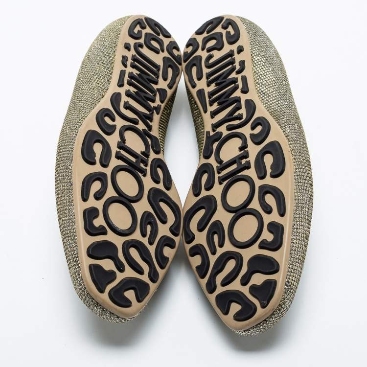 Pre Owned Jimmy Choo Gold Lurex Fabric Sloane Smoking Slippers Size 36.5