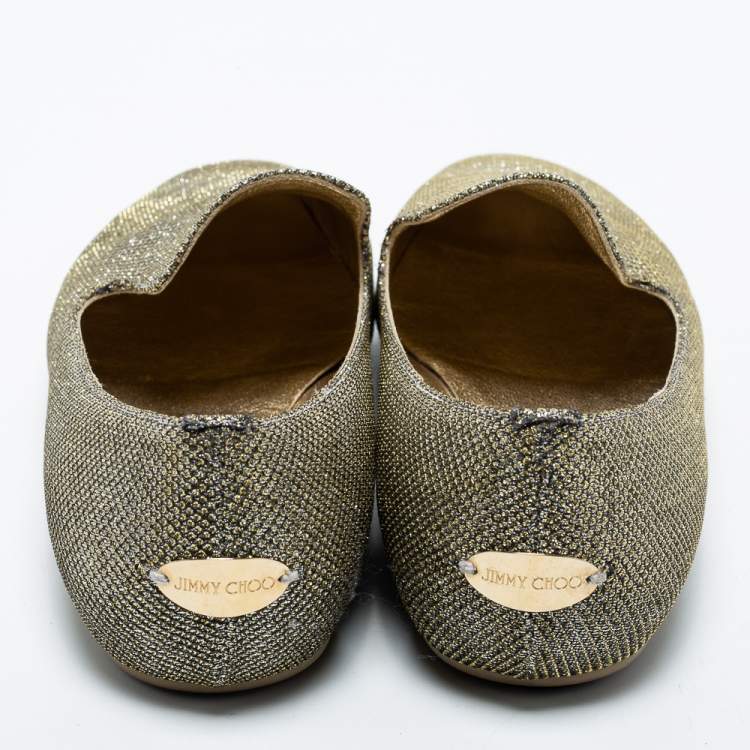 Pre Owned Jimmy Choo Gold Lurex Fabric Sloane Smoking Slippers Size 36.5