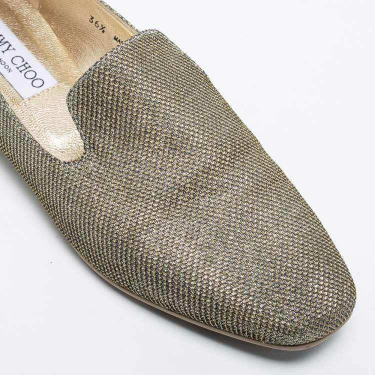 Pre Owned Jimmy Choo Gold Lurex Fabric Sloane Smoking Slippers Size 36.5