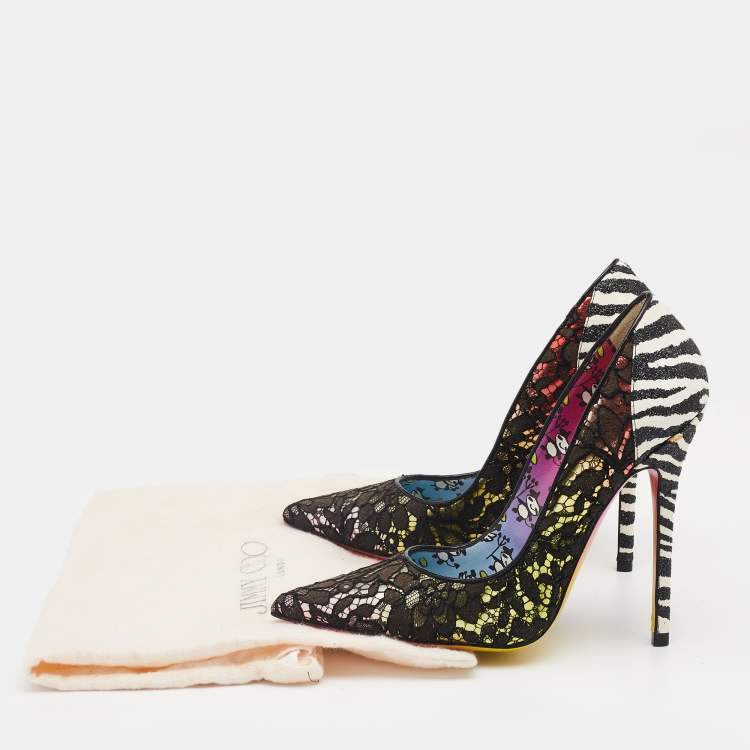 Pre Owned Jimmy Choo Multicolor Lace, Leather And Fabric Rob Pruitt Anouk Pointed Toe Pumps Size 36