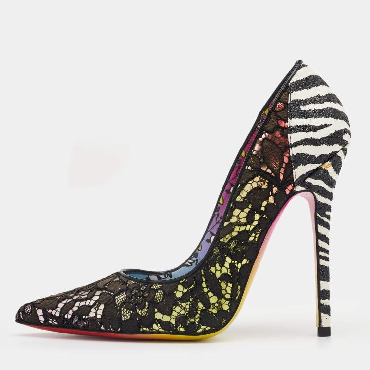 Pre Owned Jimmy Choo Multicolor Lace, Leather And Fabric Rob Pruitt Anouk Pointed Toe Pumps Size 36