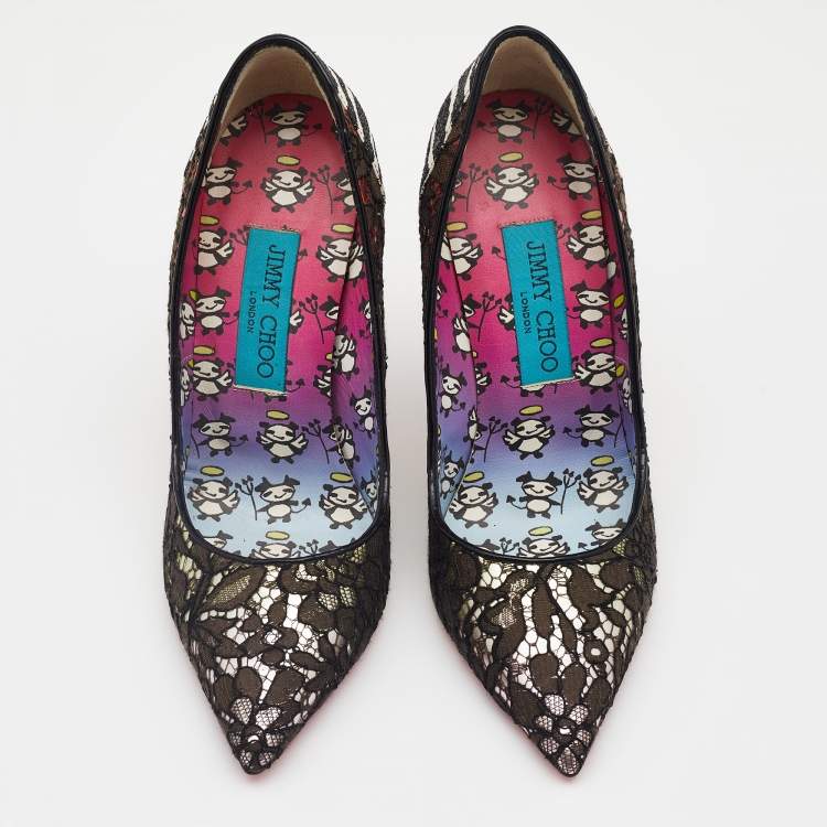 Pre Owned Jimmy Choo Multicolor Lace, Leather And Fabric Rob Pruitt Anouk Pointed Toe Pumps Size 36