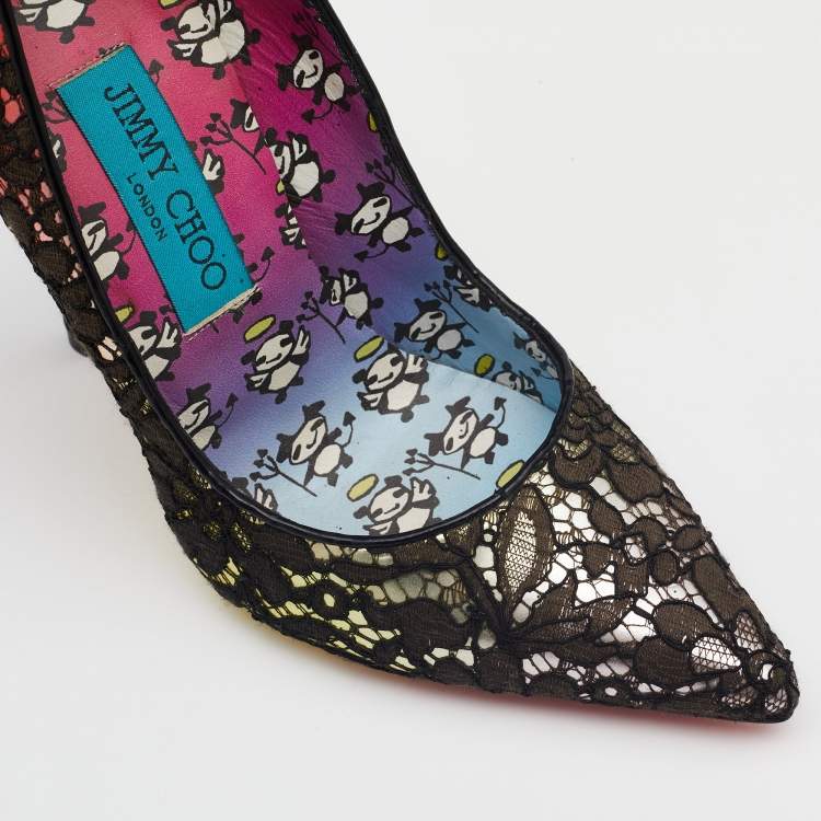 Pre Owned Jimmy Choo Multicolor Lace, Leather And Fabric Rob Pruitt Anouk Pointed Toe Pumps Size 36