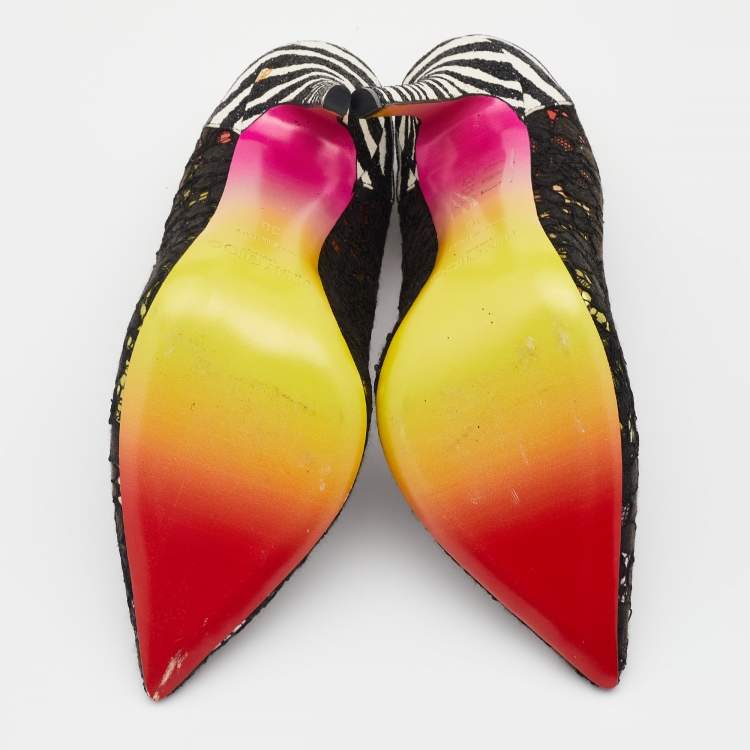 Pre Owned Jimmy Choo Multicolor Lace, Leather And Fabric Rob Pruitt Anouk Pointed Toe Pumps Size 36