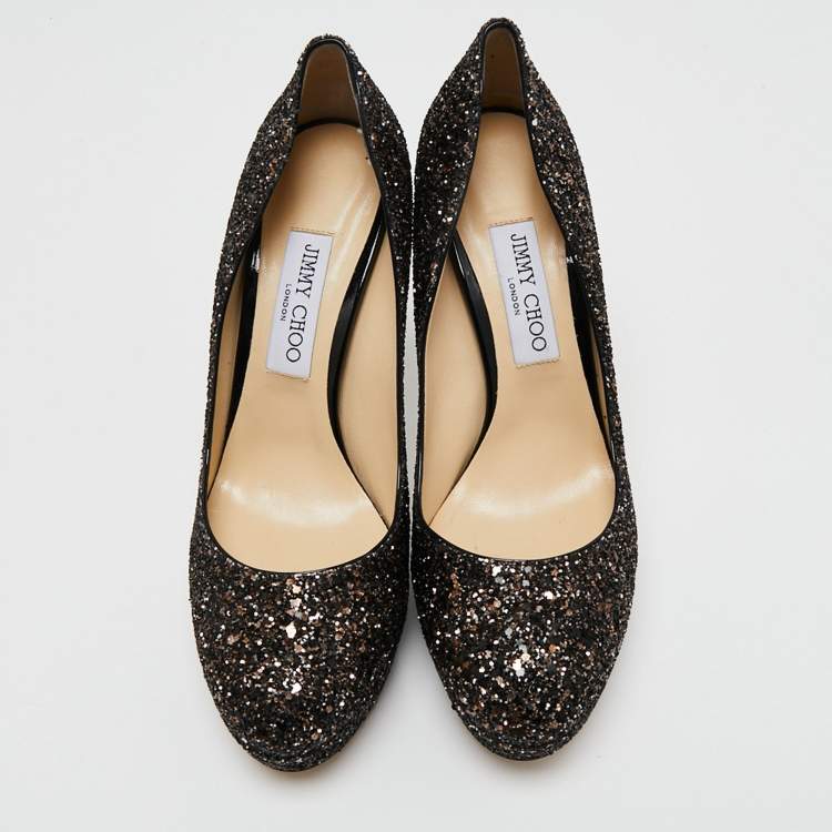 Pre Owned Jimmy Choo Metallic Black Glitter Victoria Pumps Size 40