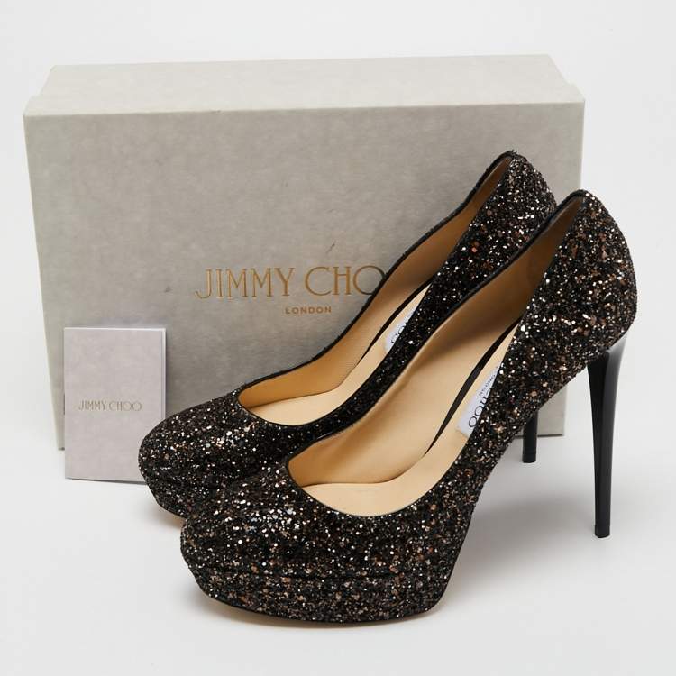 Pre Owned Jimmy Choo Metallic Black Glitter Victoria Pumps Size 40