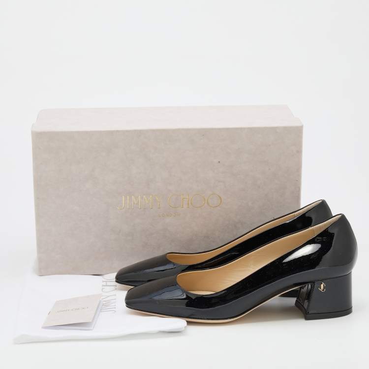 Pre Owned Jimmy Choo Black Patent Leather Dianne Block Heel Pumps Size 37