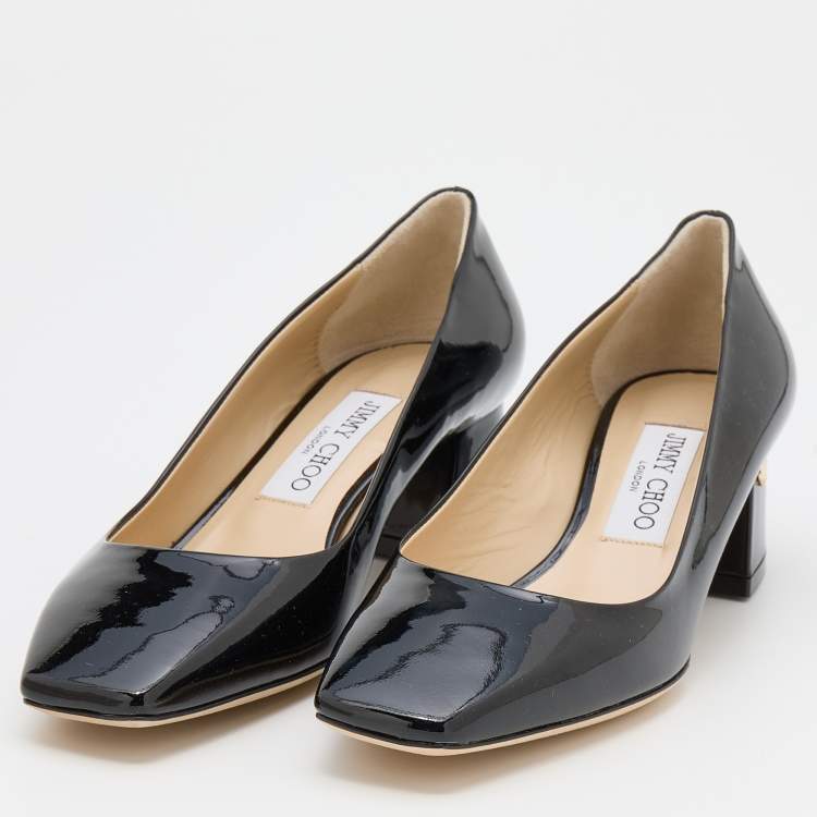 Pre Owned Jimmy Choo Black Patent Leather Dianne Block Heel Pumps Size 37