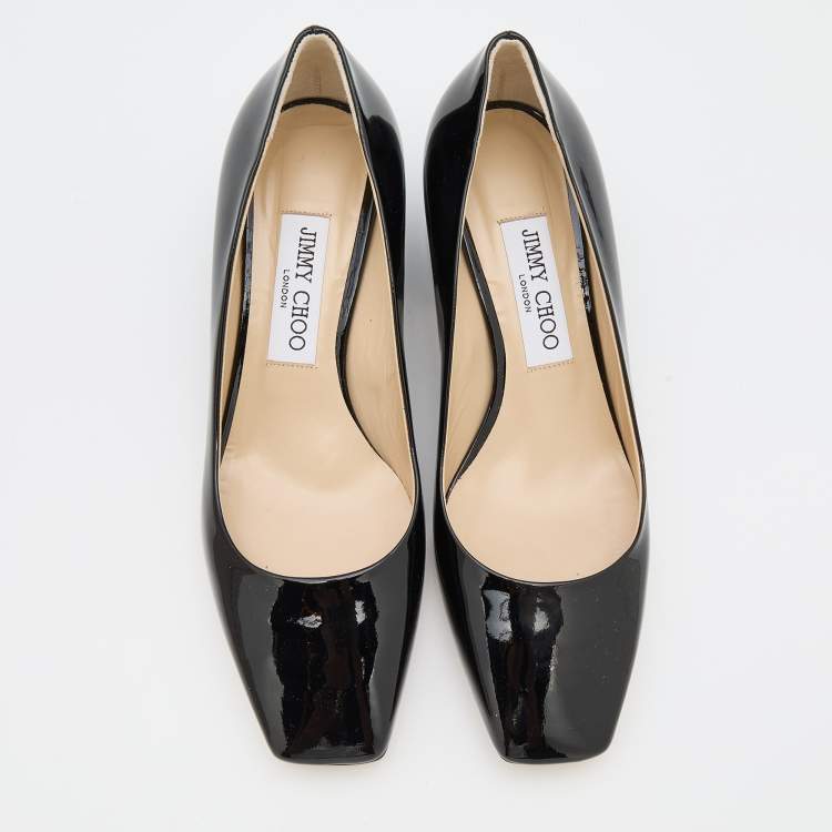 Pre Owned Jimmy Choo Black Patent Leather Dianne Block Heel Pumps Size 37