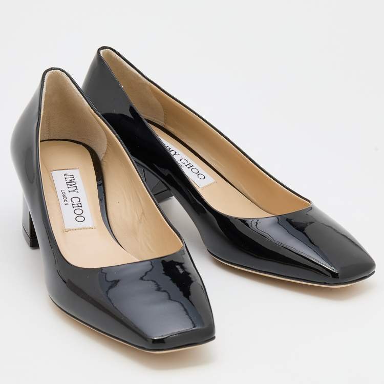 Pre Owned Jimmy Choo Black Patent Leather Dianne Block Heel Pumps Size 37