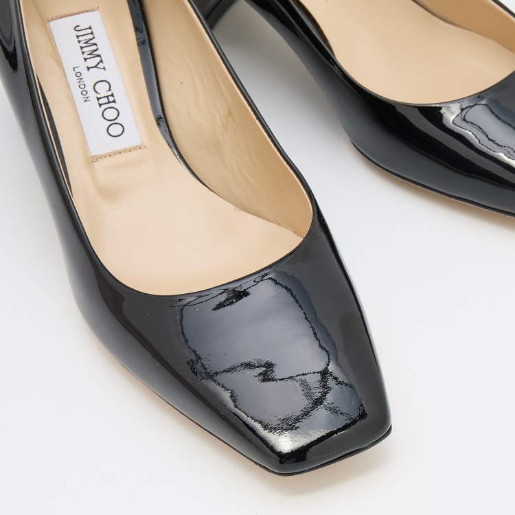 Pre Owned Jimmy Choo Black Patent Leather Dianne Block Heel Pumps Size 37