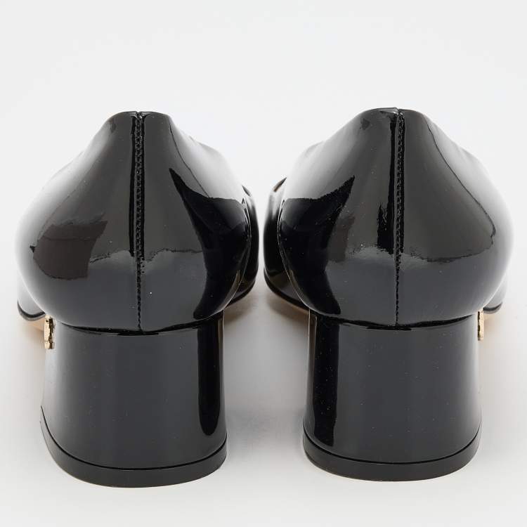 Pre Owned Jimmy Choo Black Patent Leather Dianne Block Heel Pumps Size 37