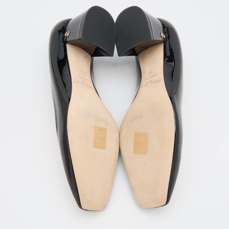 Pre Owned Jimmy Choo Black Patent Leather Dianne Block Heel Pumps Size 37